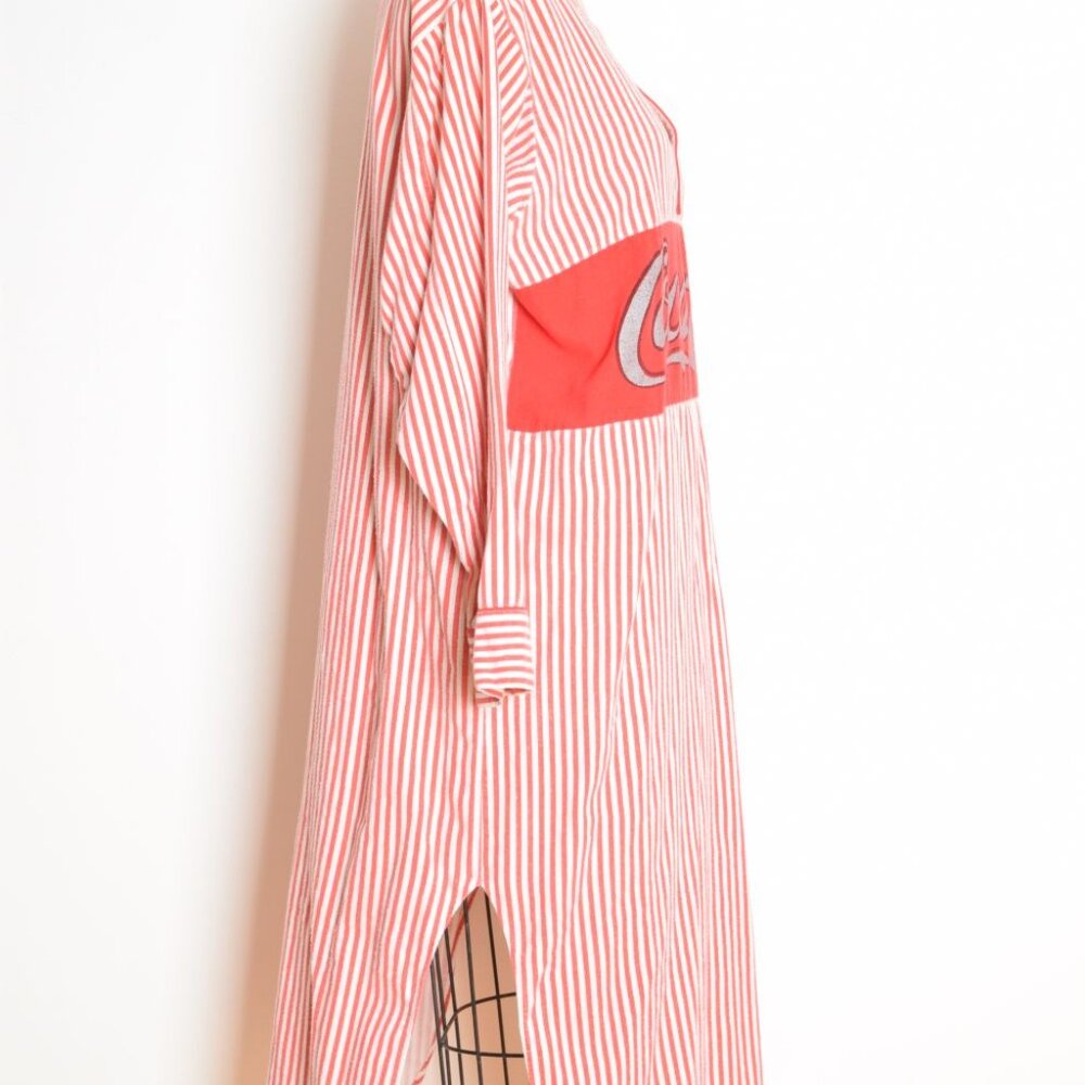 vintage 80s nightgown dress red striped flannel COCA COLA print long maxi - Picture 6 of 9